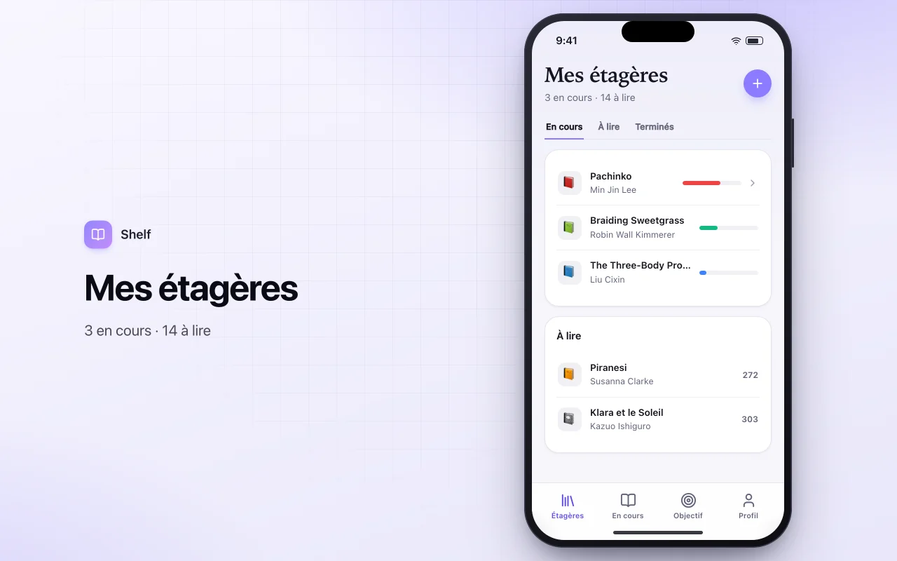 Suivi de liste de lecture : l’écran Mes étagères