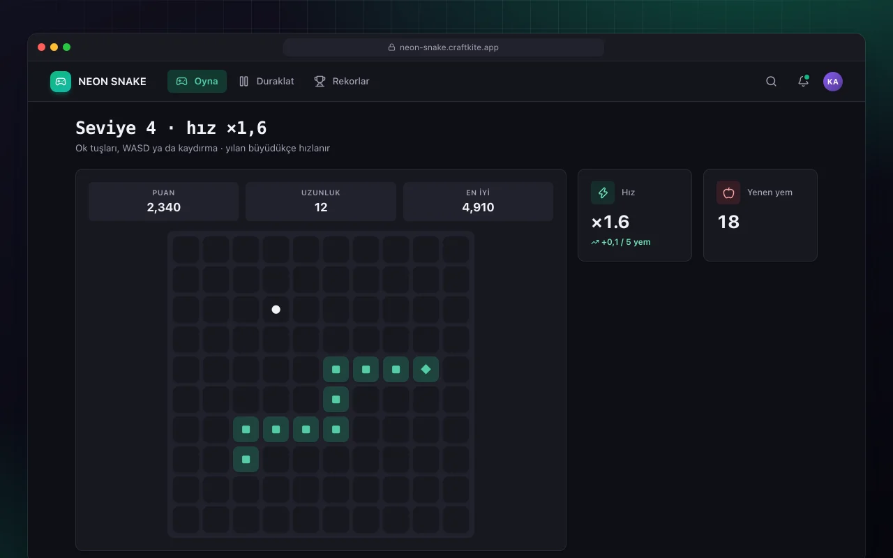 Neon yılan: Seviye 4 · hız ×1,6 ekranı