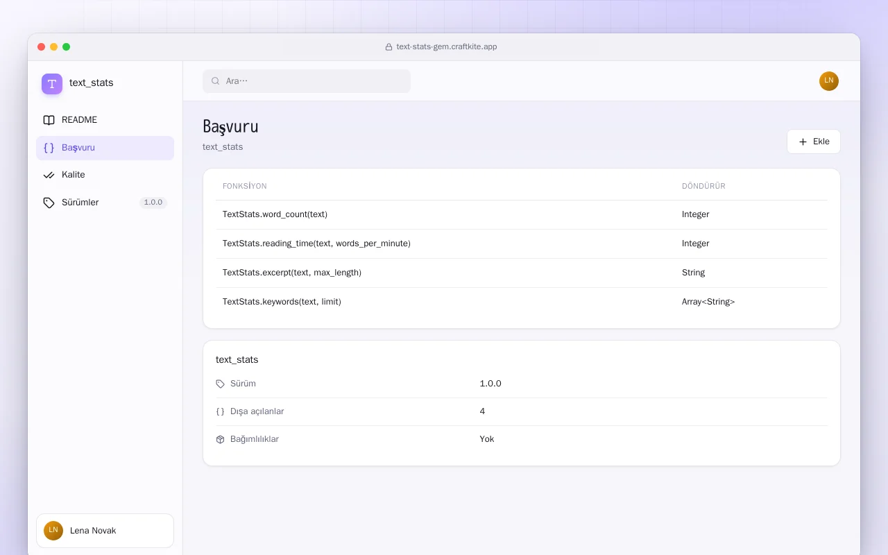 Metin İstatistikleri (Ruby): Başvuru ekranı