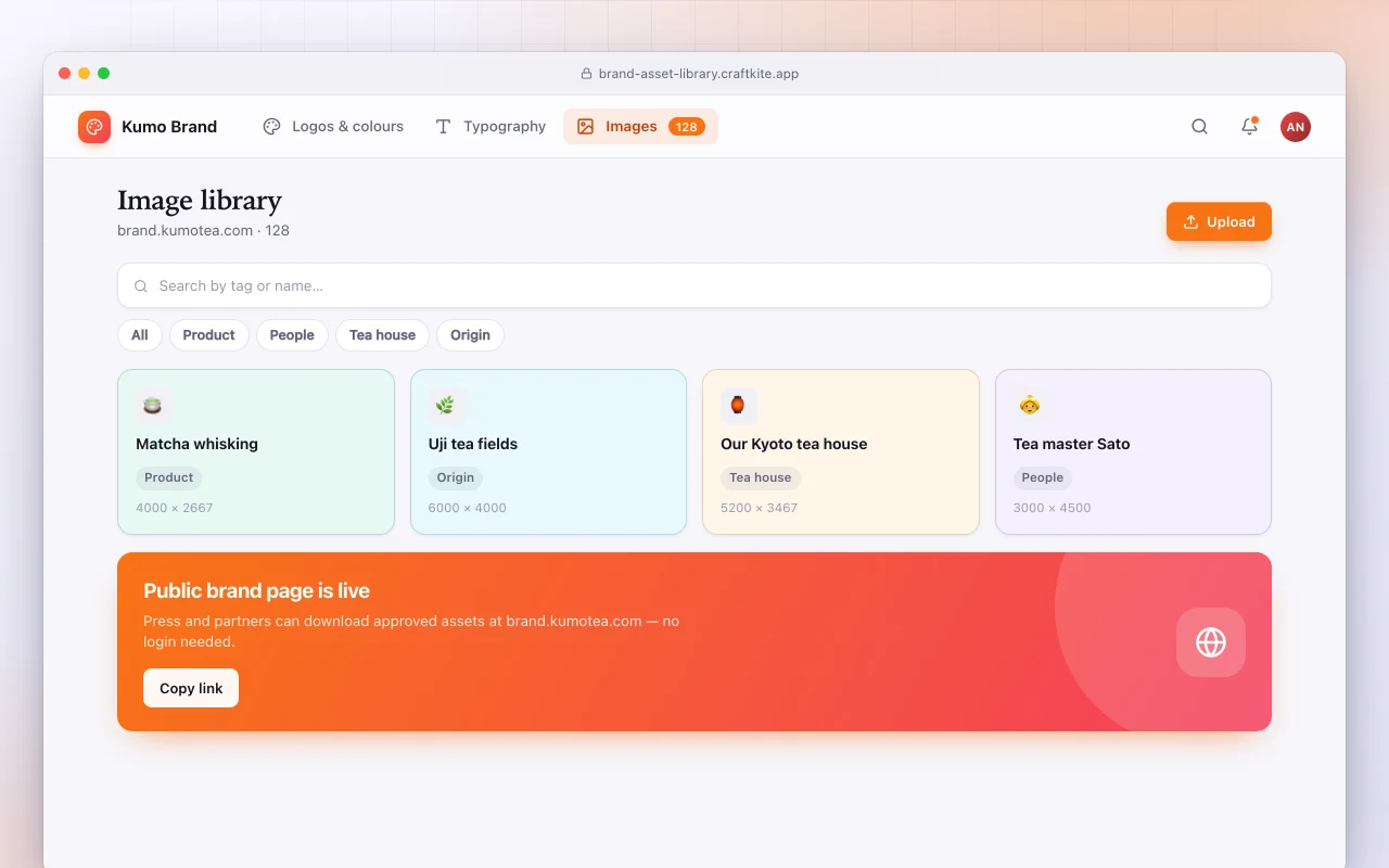 Brand asset library: the Image library screen