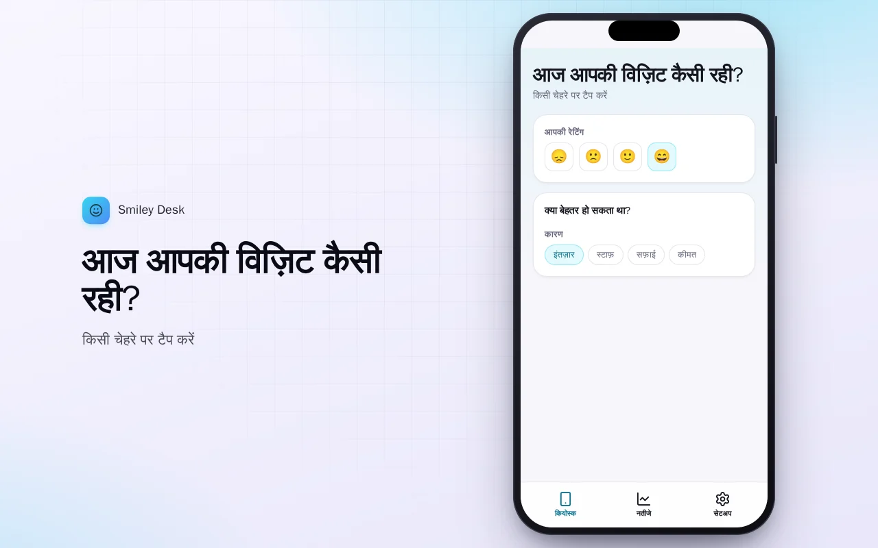 ग्राहक सर्वे कियोस्क: आज आपकी विज़िट कैसी रही? स्क्रीन