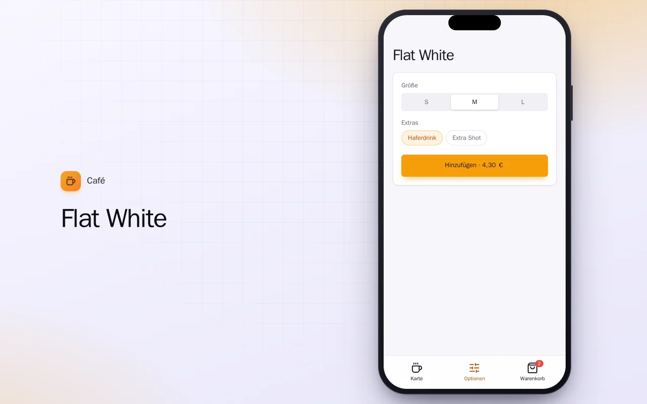 Café-Karte & Bestellung (Flutter): der Bildschirm „Flat White“
