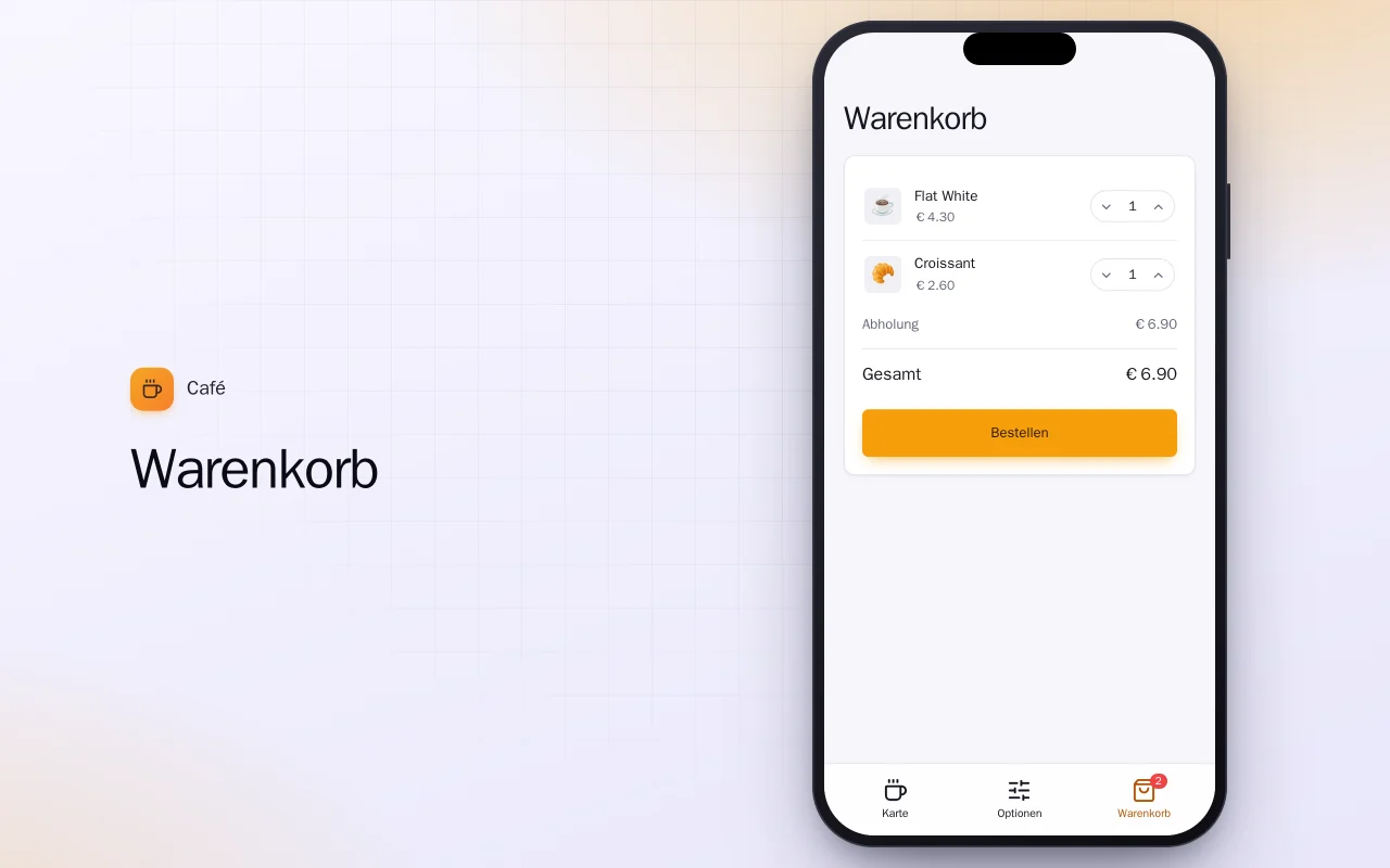 Café-Karte & Bestellung (Flutter): der Bildschirm „Warenkorb“