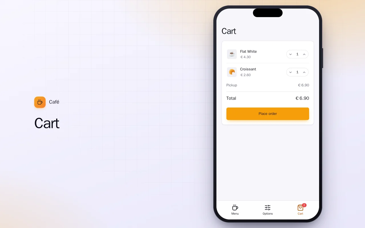 Café Menu & Orders (Flutter): the Cart screen