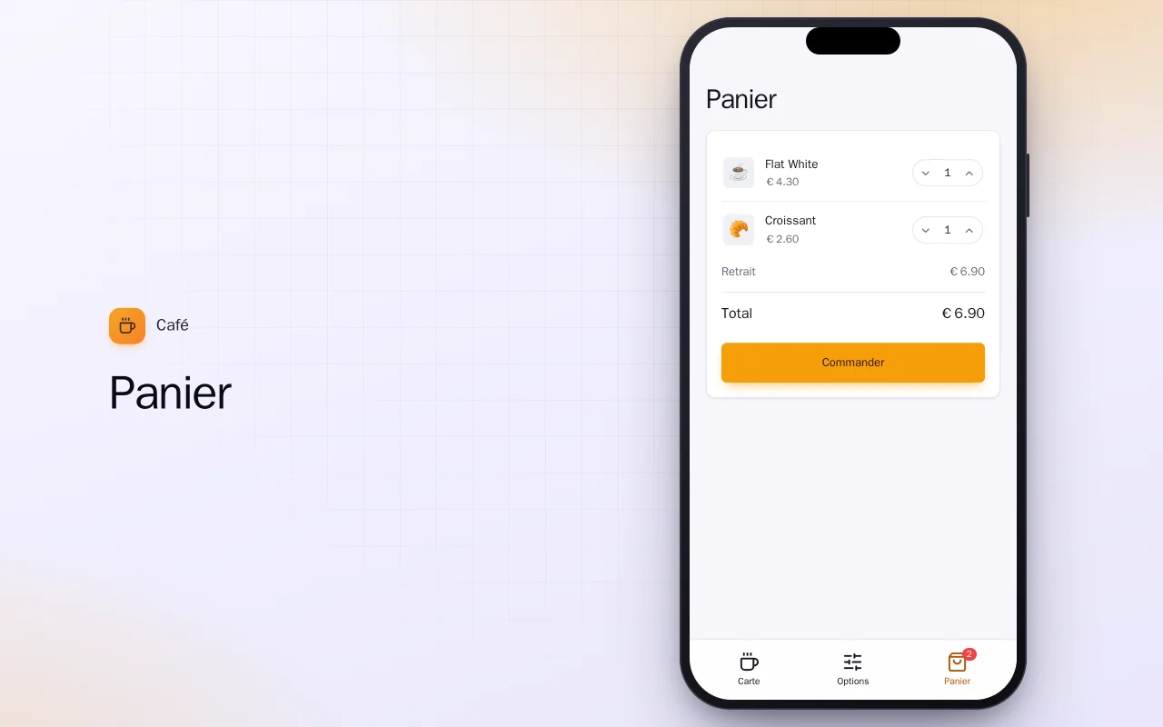 Carte et commandes du café (Flutter) : l’écran Panier