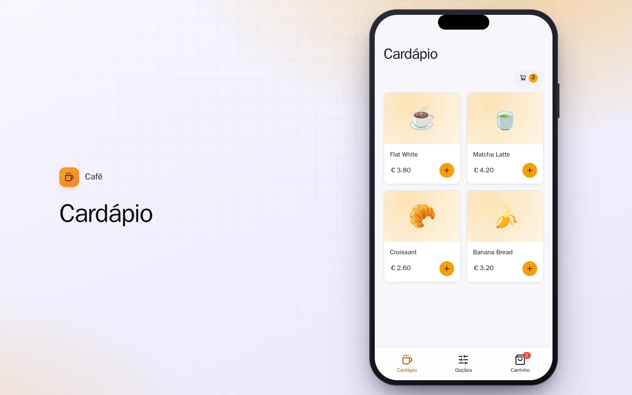 Cardápio e pedidos de café (Flutter): a tela Cardápio
