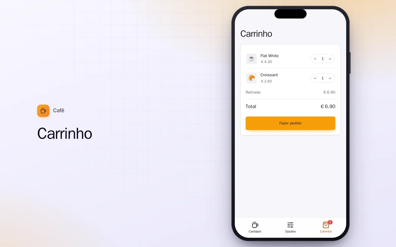Cardápio e pedidos de café (Flutter): a tela Carrinho