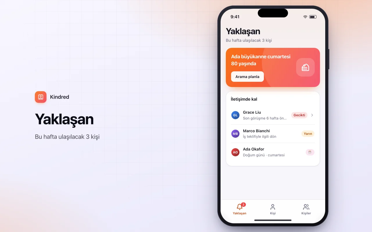 Kişisel CRM: Yaklaşan ekranı
