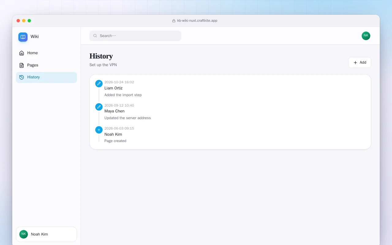 Team Wiki (Nuxt): the History screen