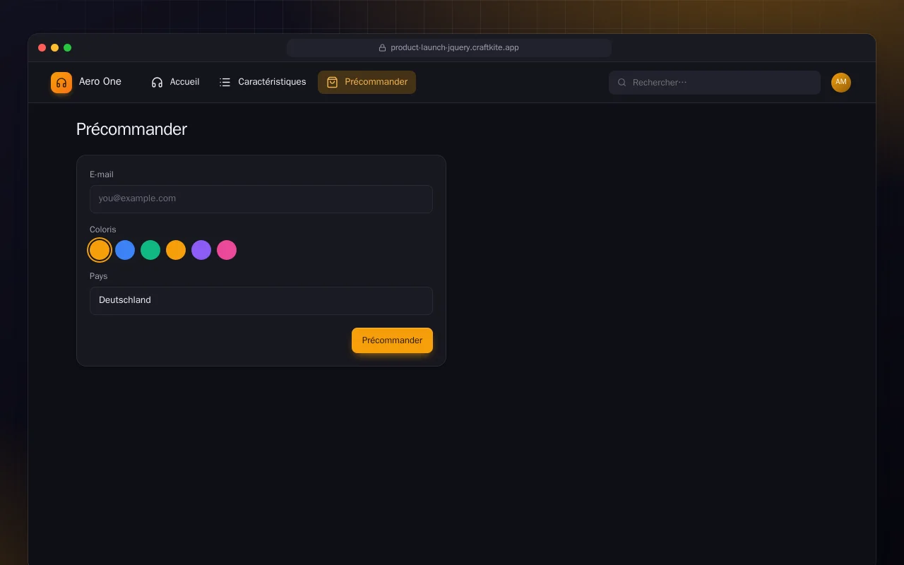 Page de lancement (HTML) : l’écran Précommander