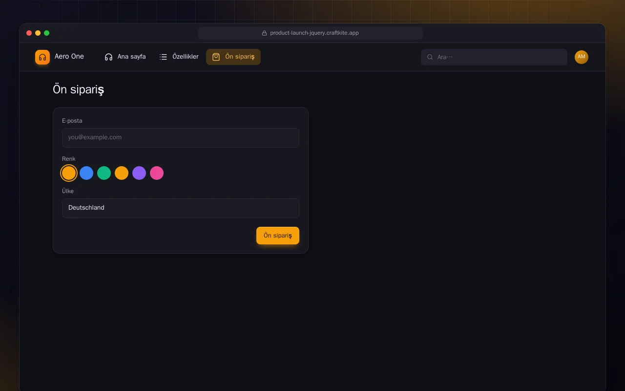 Ürün Lansman Sayfası (HTML): Ön sipariş ekranı