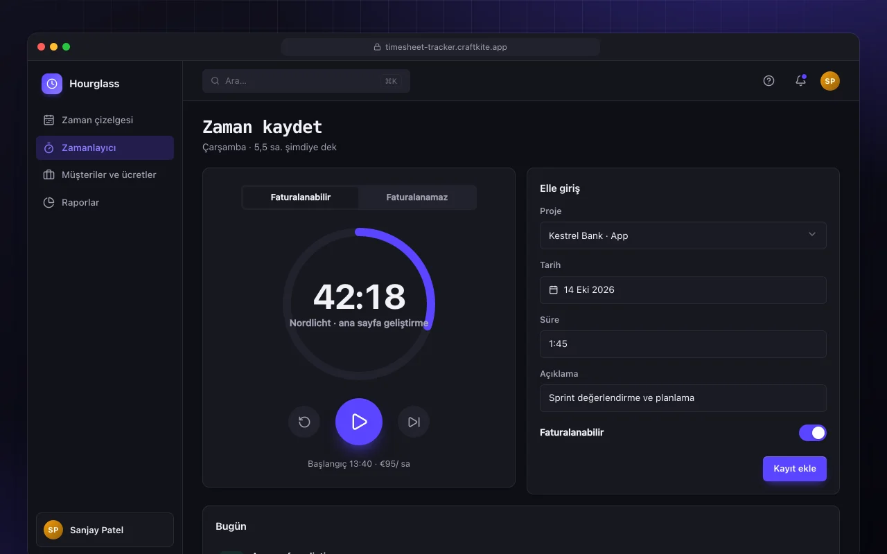 Zaman çizelgesi takibi: Zaman kaydet ekranı