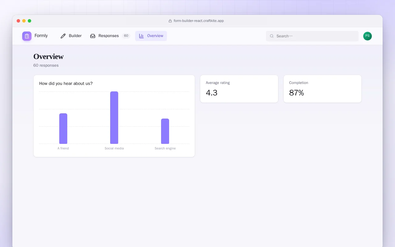 Form Builder (React): the Overview screen