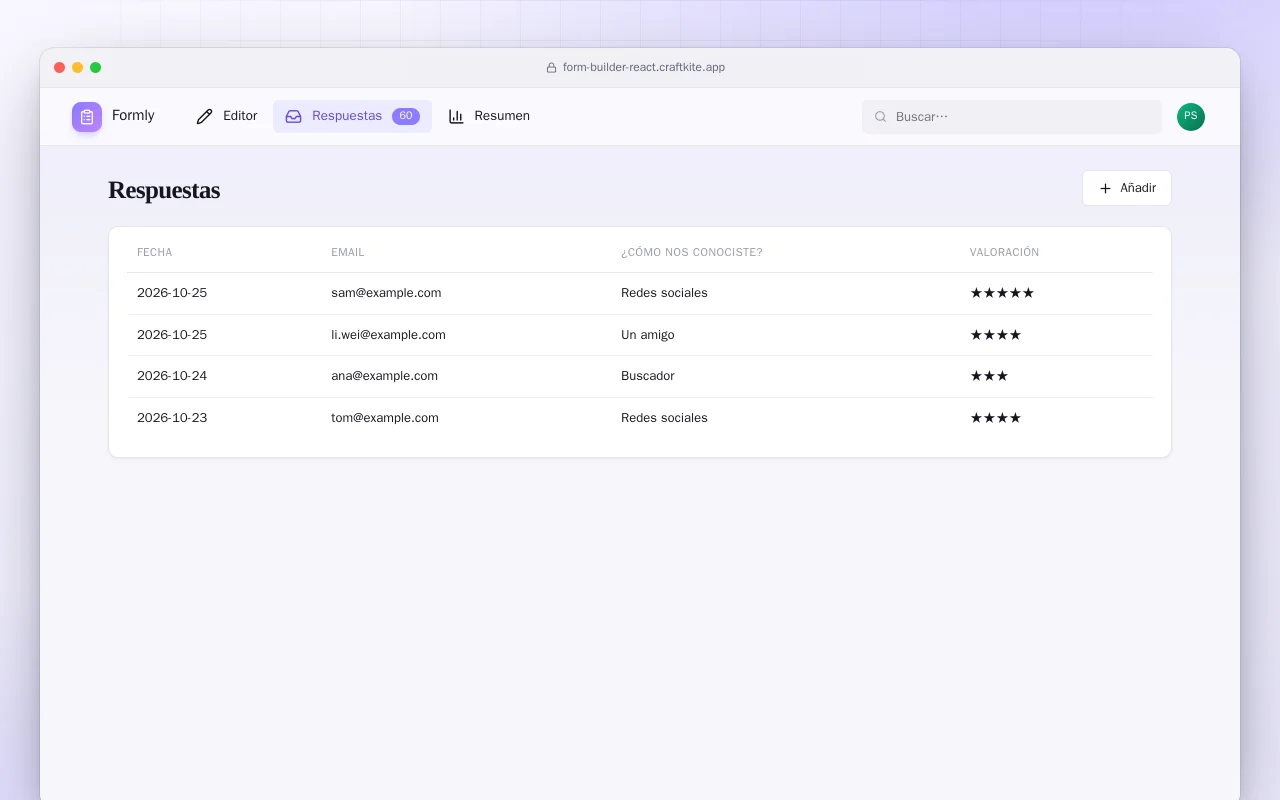 Creador de formularios (React): la pantalla Respuestas