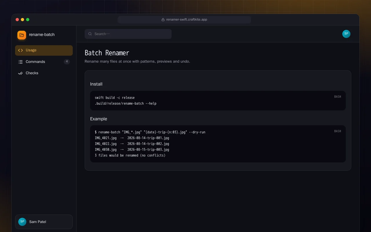 Batch Renamer (Swift): the Batch Renamer screen