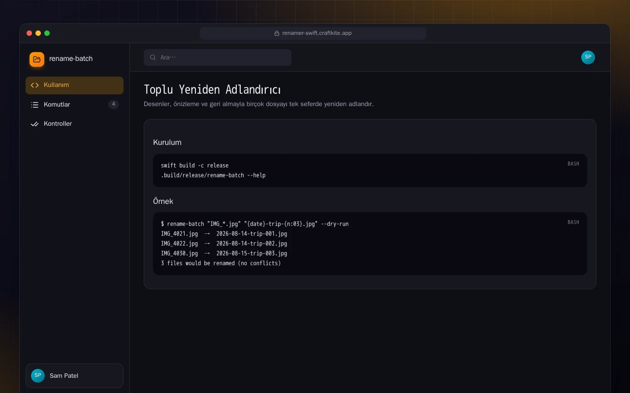Toplu Yeniden Adlandırıcı (Swift): Toplu Yeniden Adlandırıcı ekranı