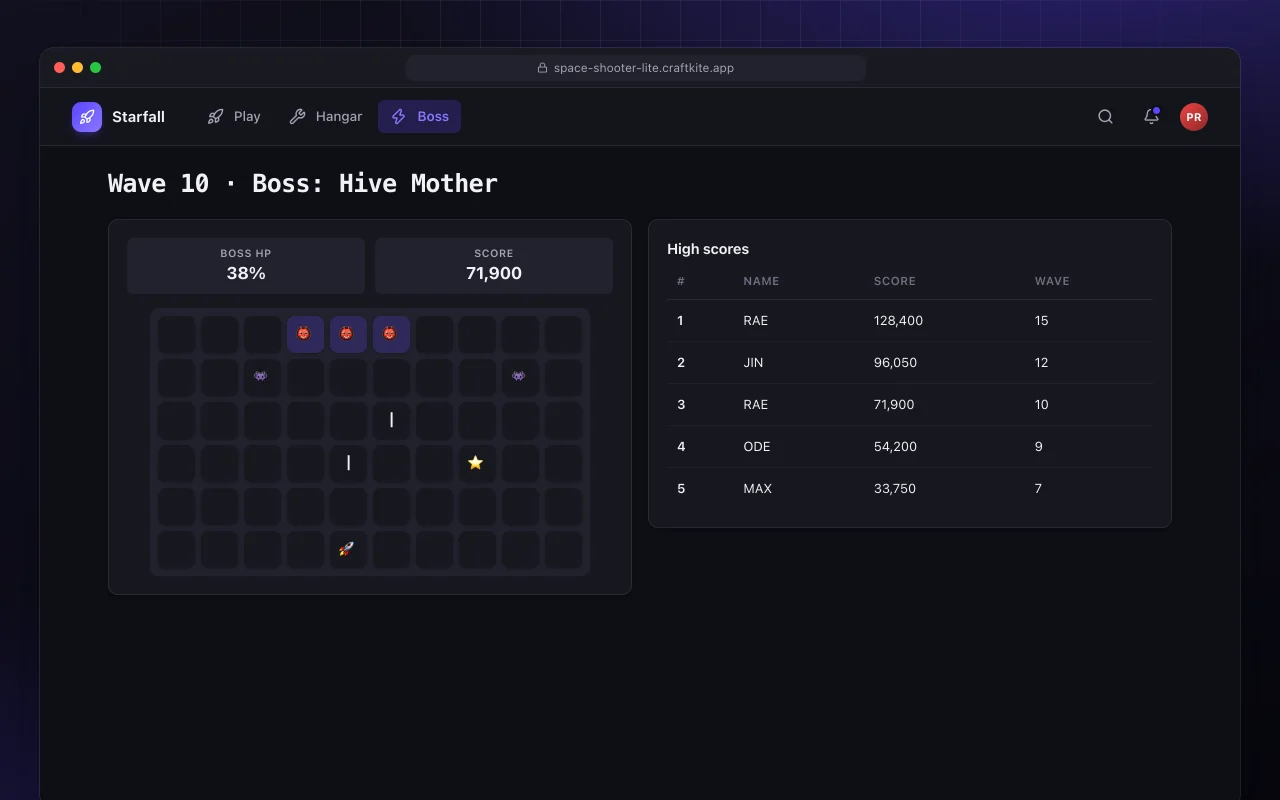 Space shooter lite: the Wave 10 · Boss: Hive Mother screen
