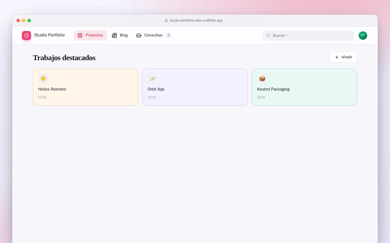 Portafolio de estudio (Rails): la pantalla Trabajos destacados