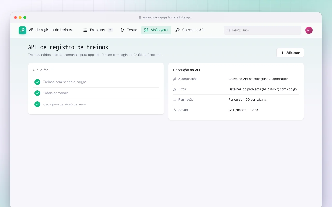 API de registro de treinos (Python): a tela API de registro de treinos