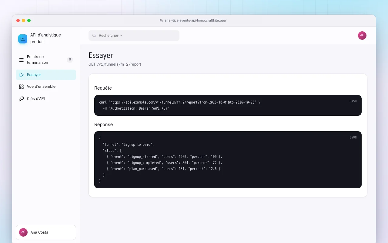 API d’analytique produit : l’écran Essayer