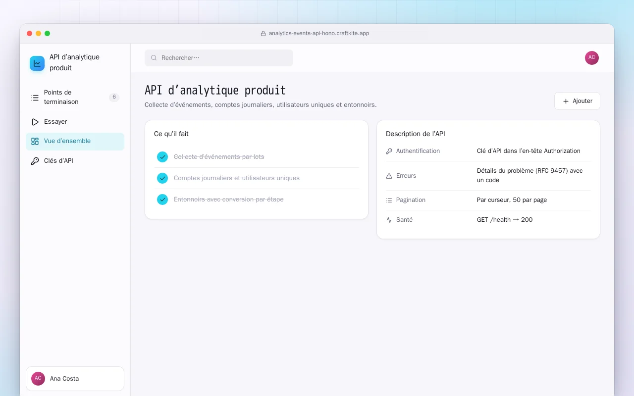 API d’analytique produit : l’écran API d’analytique produit