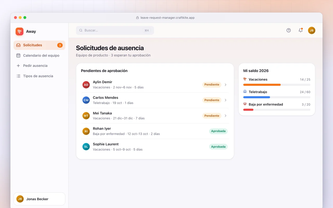 Gestor de ausencias: la pantalla Solicitudes de ausencia