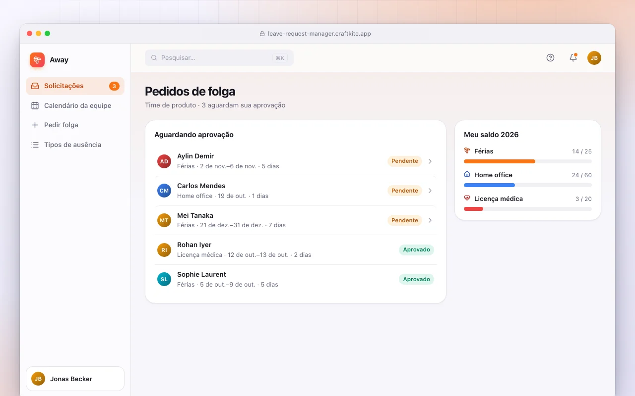 Gestão de pedidos de folga: a tela Pedidos de folga