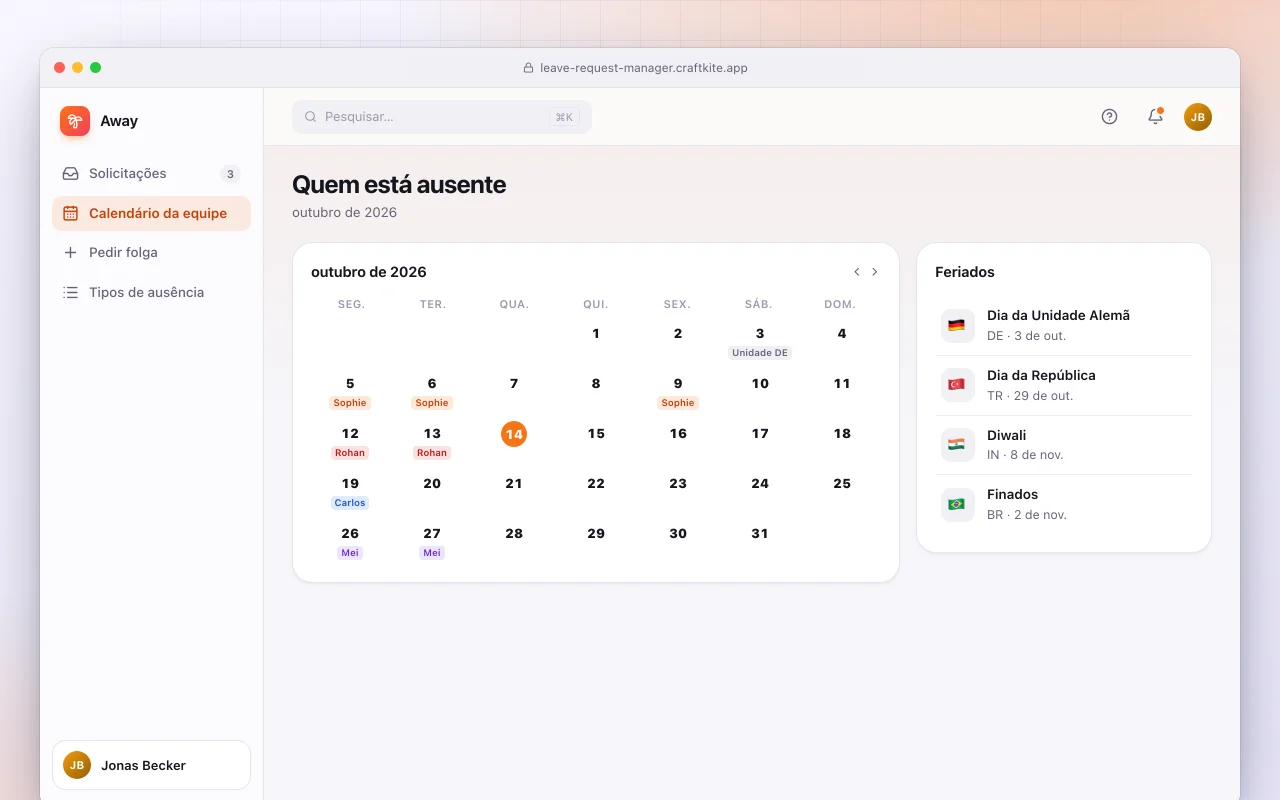Gestão de pedidos de folga: a tela Quem está ausente