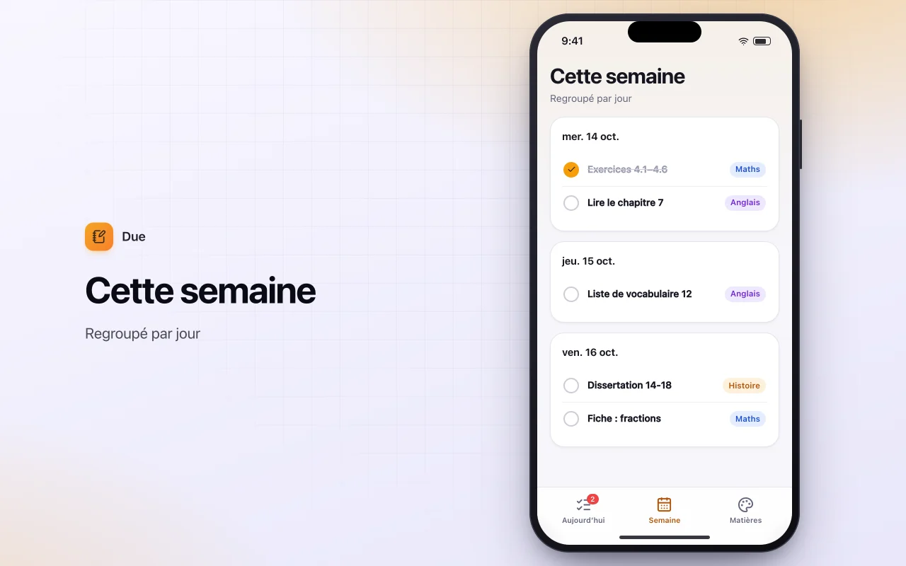Agenda de devoirs : l’écran Cette semaine