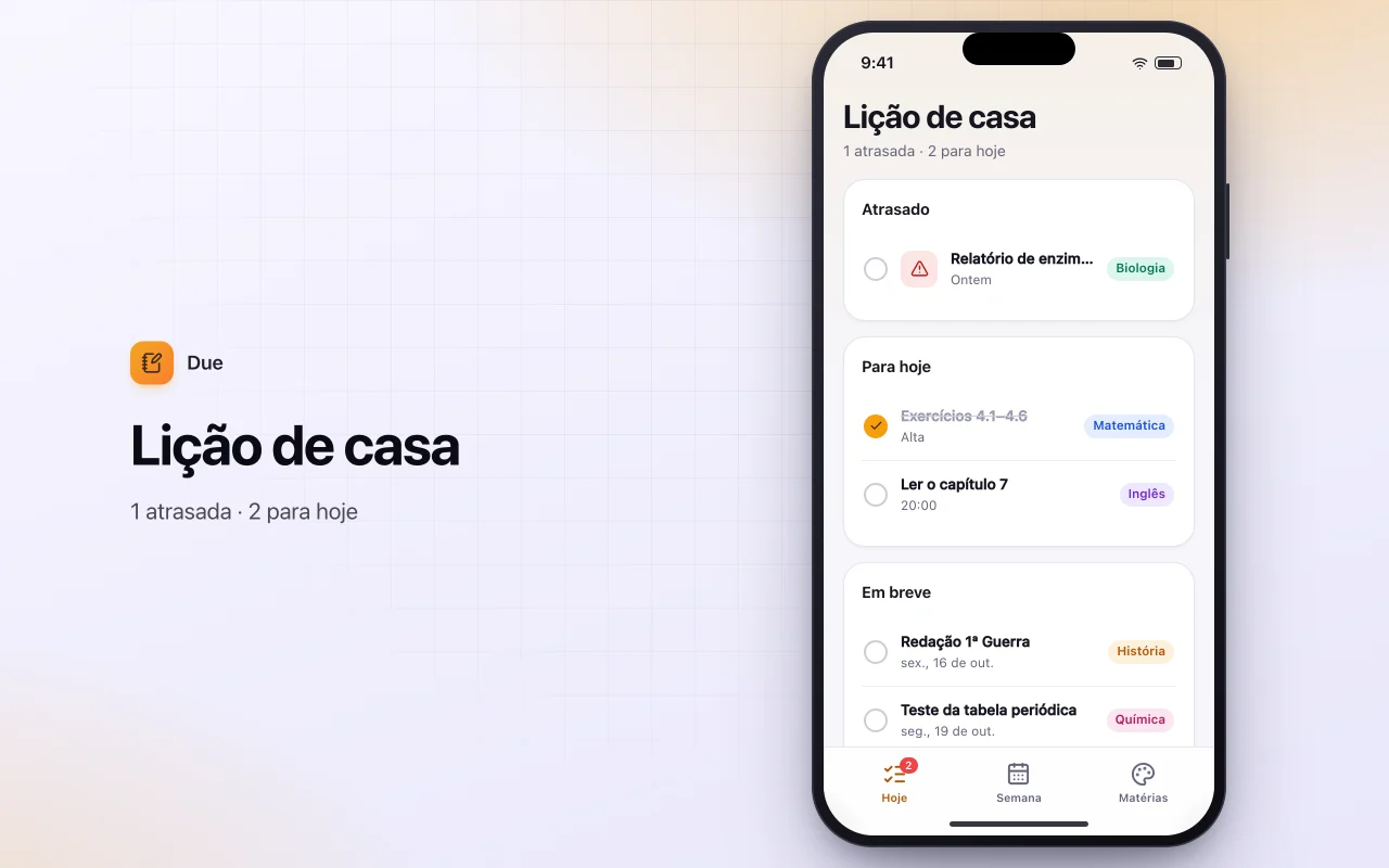 Tela de Agenda de tarefas escolares