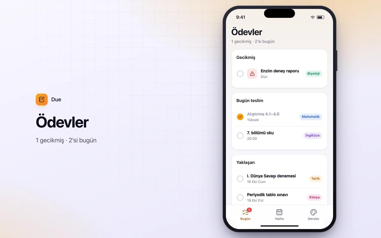 Ödev planlayıcı: Ödevler ekranı