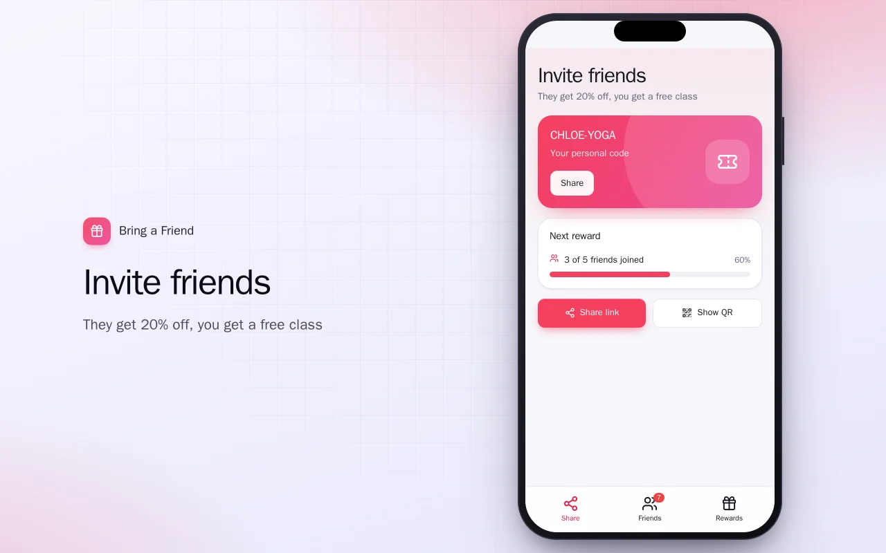 Referral rewards: the Invite friends screen