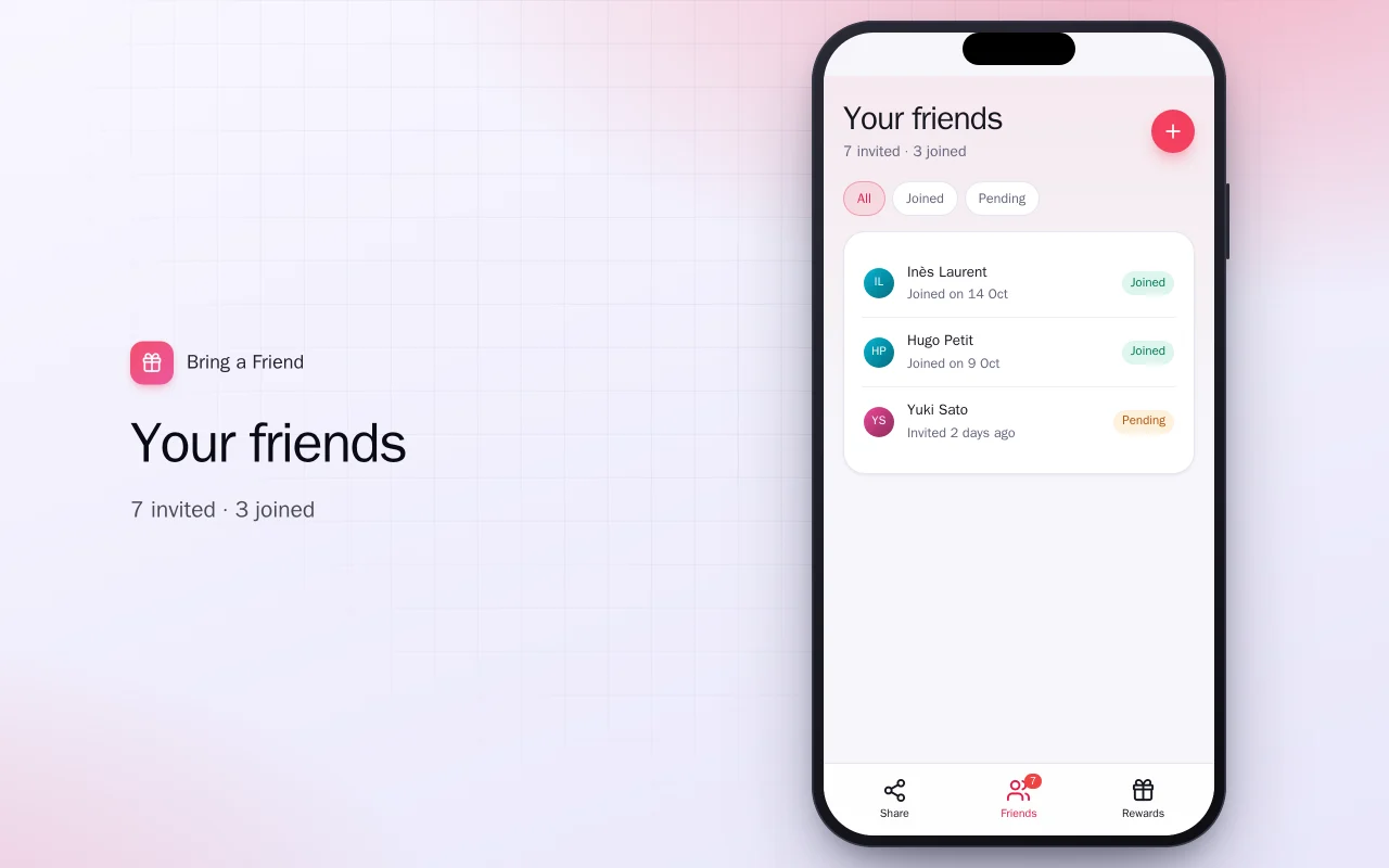 Referral rewards: the Your friends screen