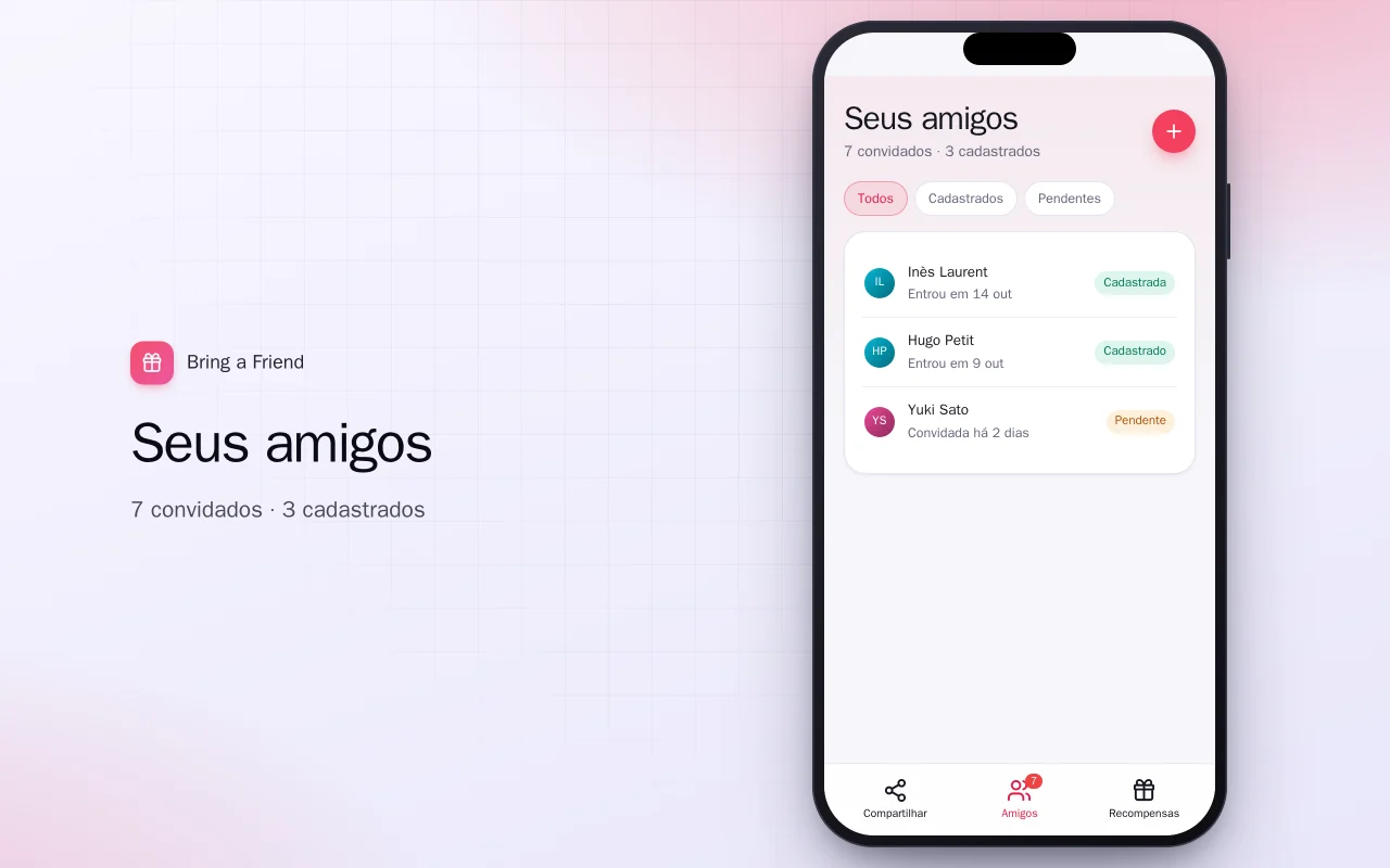 Recompensas por indicação: a tela Seus amigos