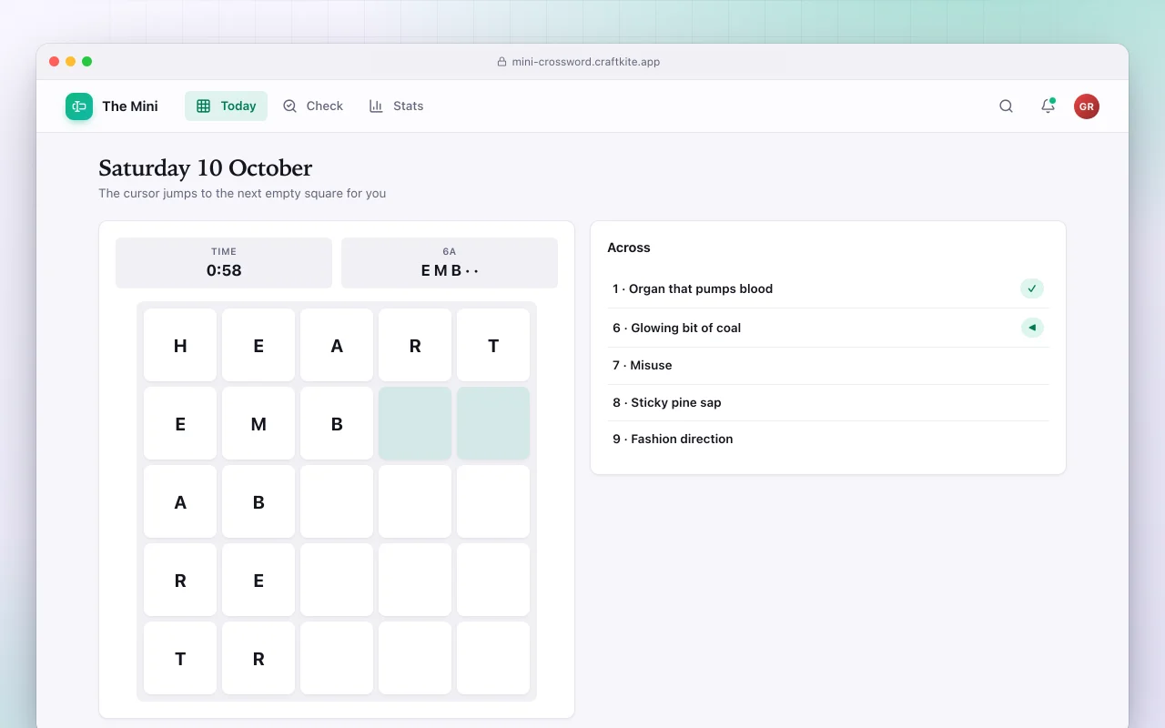 Mini crossword: the Saturday 10 October screen