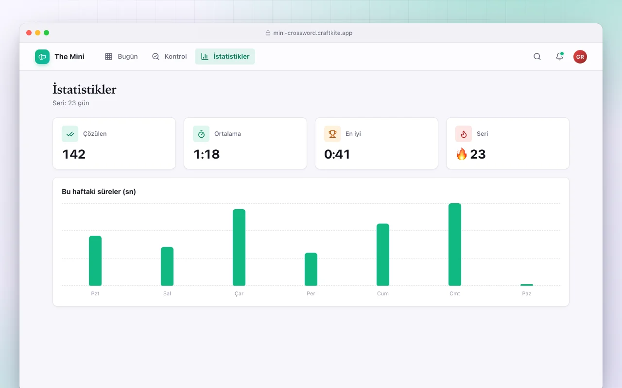 Mini bulmaca: İstatistikler ekranı