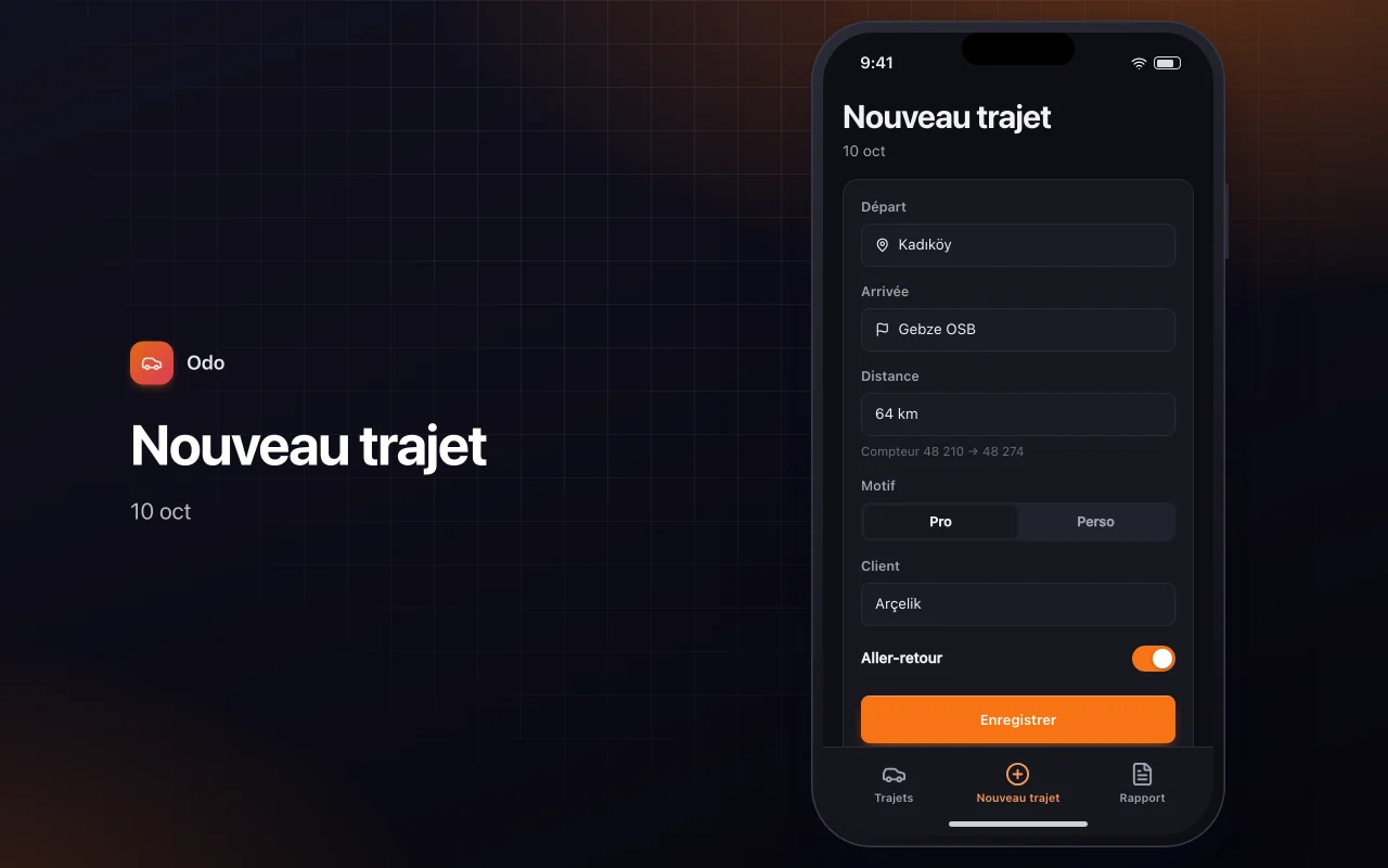 Journal de kilométrage et de trajets : l’écran Nouveau trajet