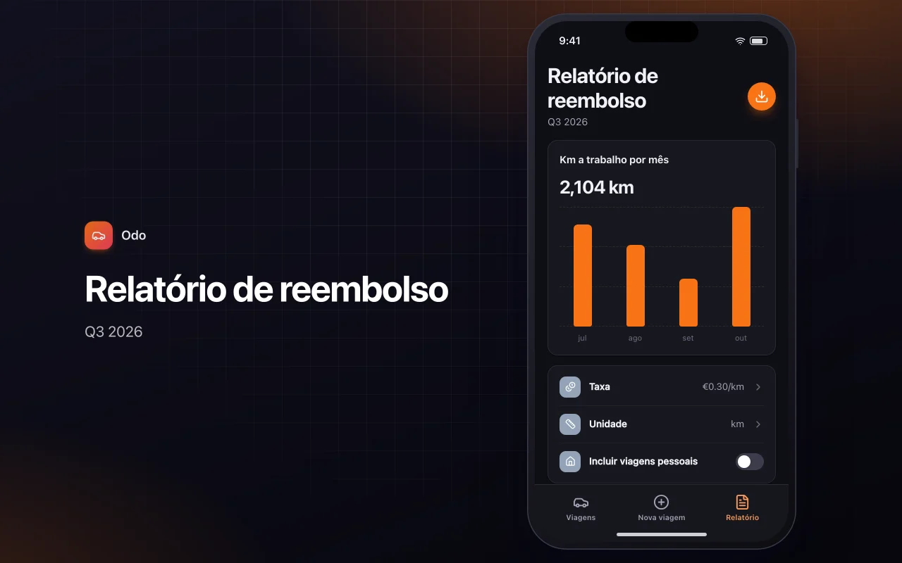 Registro de quilometragem e viagens: a tela Relatório de reembolso
