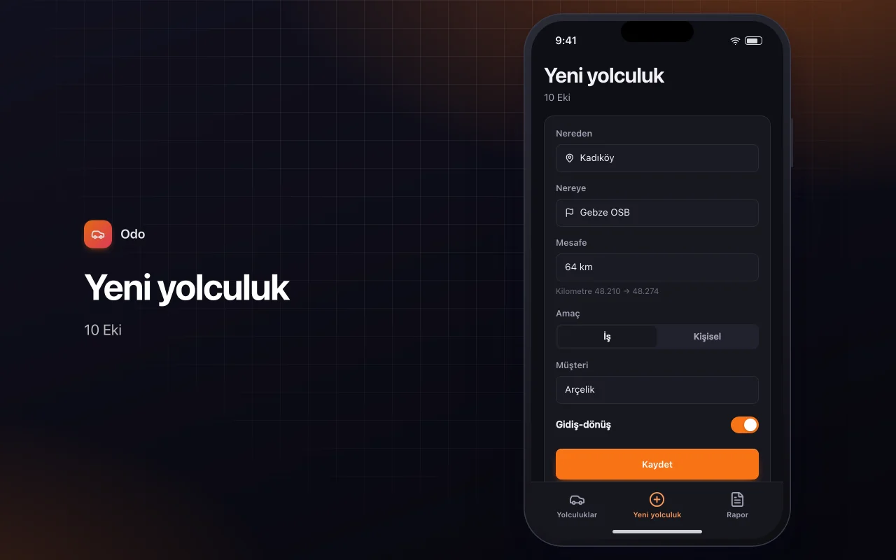 Kilometre ve sefer günlüğü: Yeni yolculuk ekranı