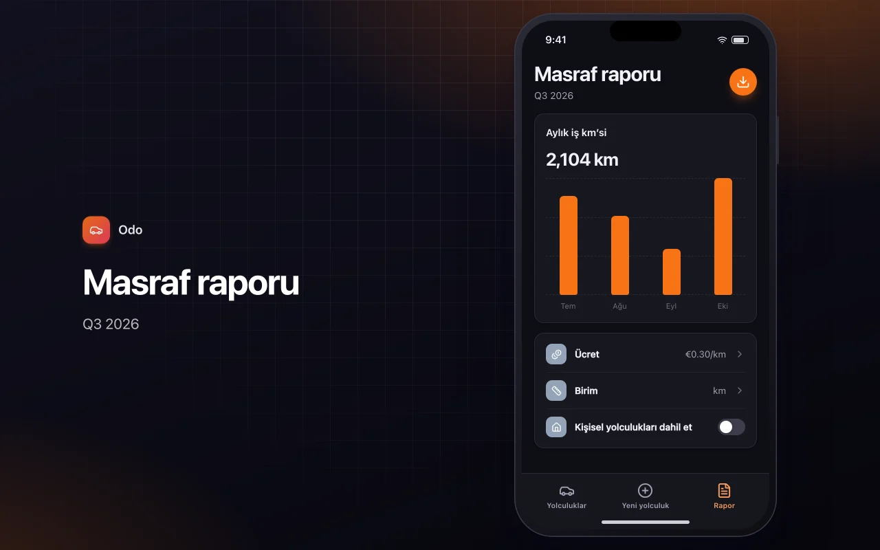 Kilometre ve sefer günlüğü: Masraf raporu ekranı