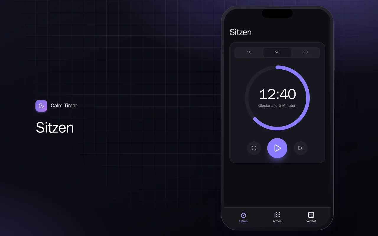 Calm Timer (Flutter): der Bildschirm „Sitzen“