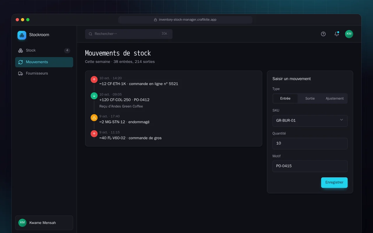 Gestion d’inventaire et de stock : l’écran Mouvements de stock