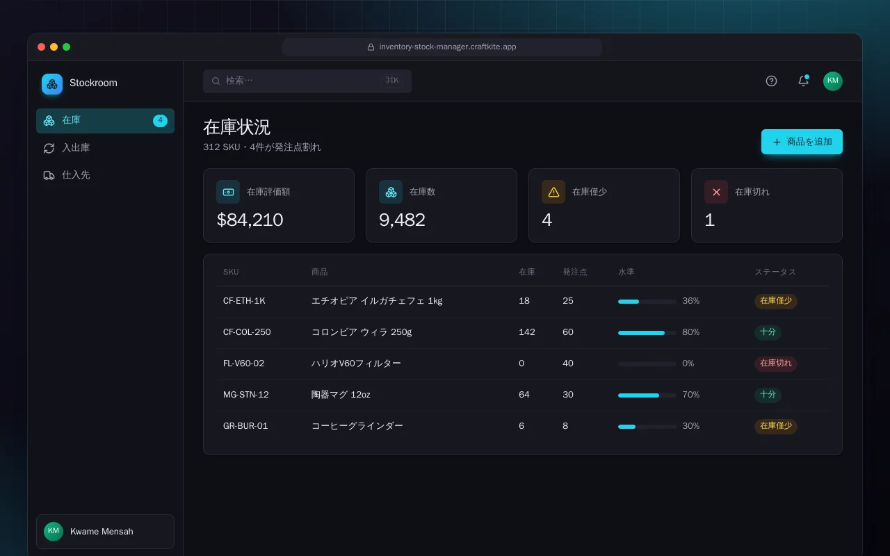 在庫管理システム：在庫状況画面