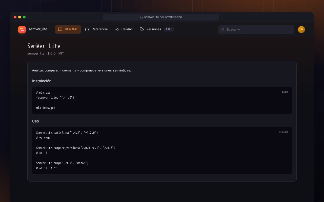 SemVer Lite (Elixir): la pantalla SemVer Lite
