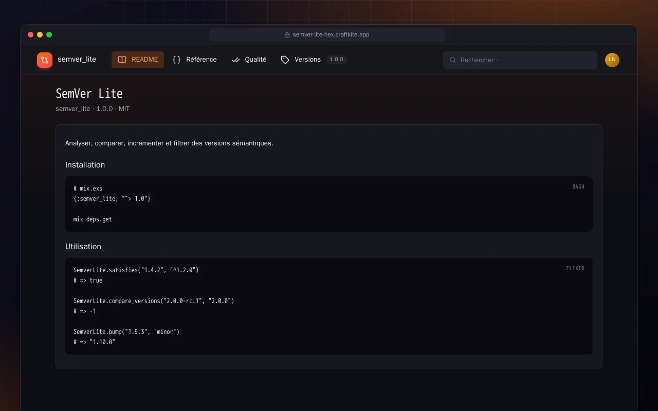 SemVer Lite (Elixir) : l’écran SemVer Lite