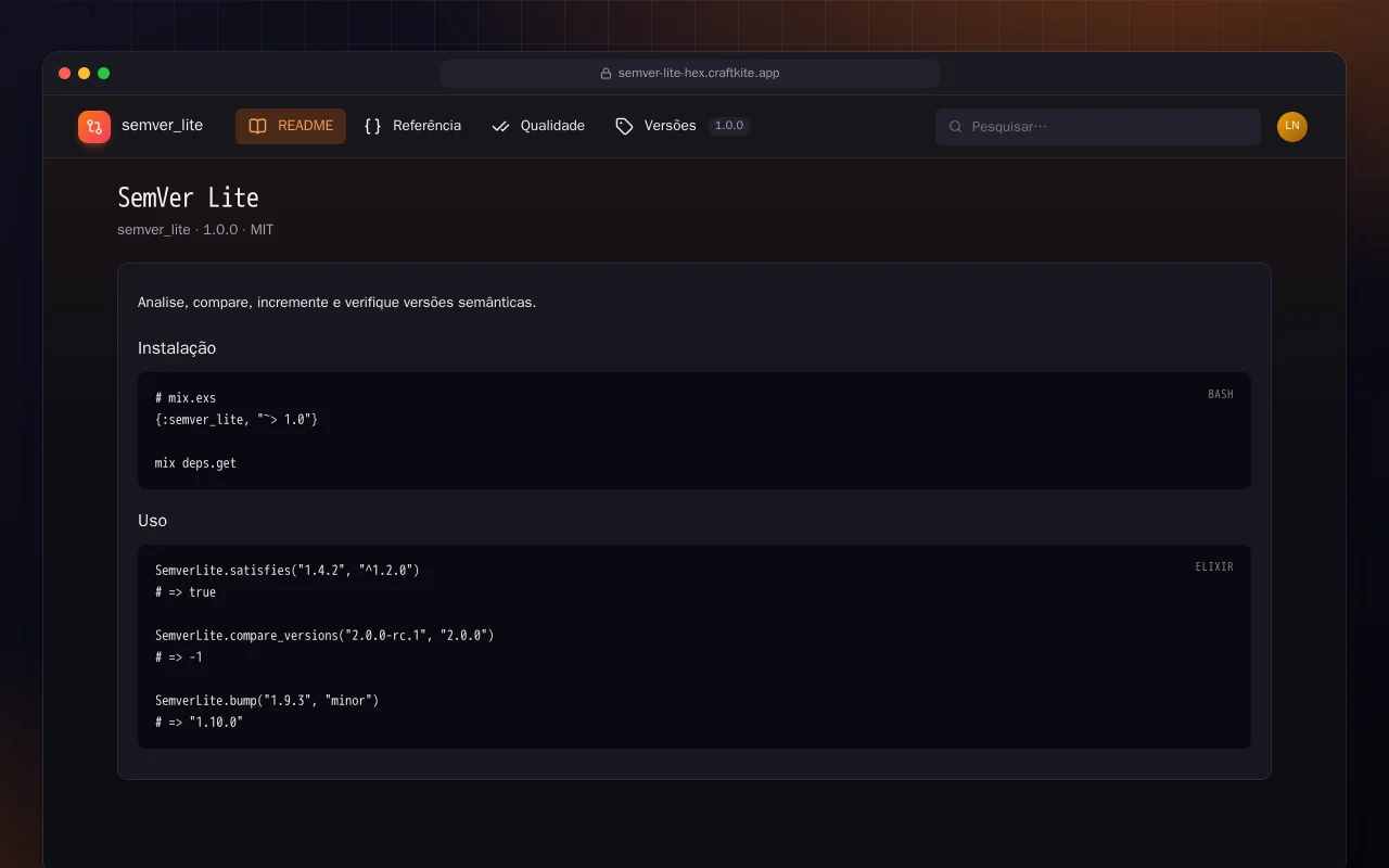 SemVer Lite (Elixir): a tela SemVer Lite