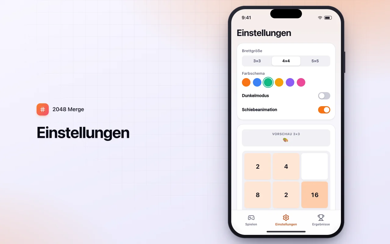 Zahlen-Merge-Puzzle: der Bildschirm „Einstellungen“