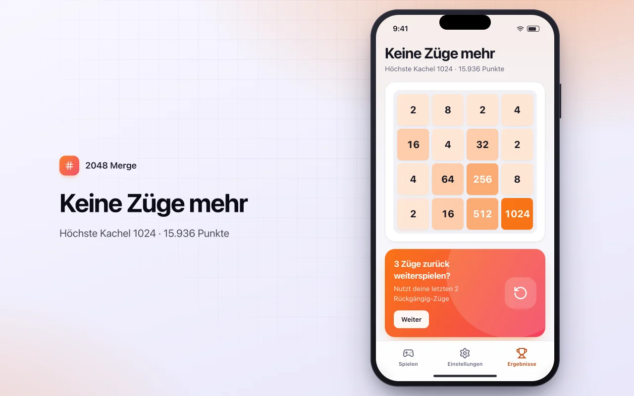 Zahlen-Merge-Puzzle: der Bildschirm „Keine Züge mehr“