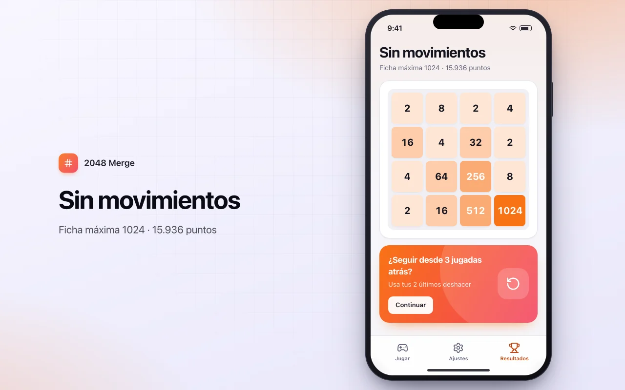 Puzle de fusión de números: la pantalla Sin movimientos