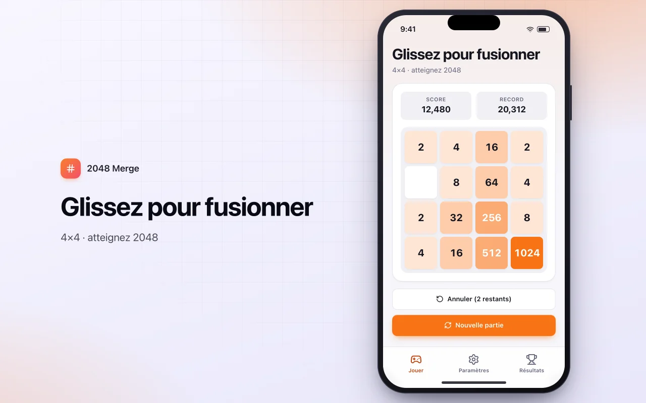 Puzzle de fusion de nombres : l’écran Glissez pour fusionner